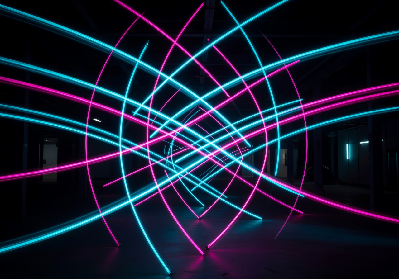 Neon lights intersecting like a radar pulse